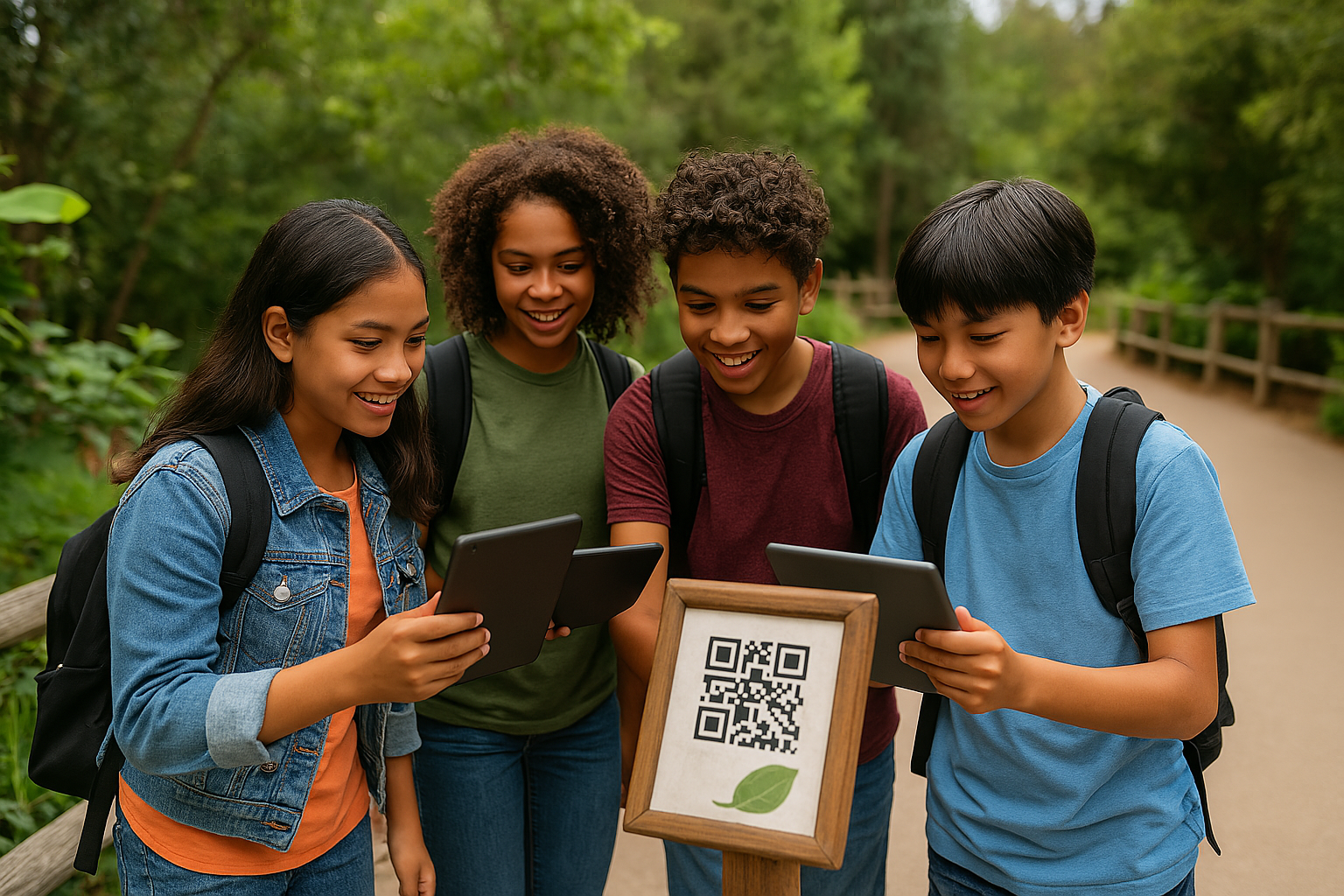Students using Eggtrail during a field trip
