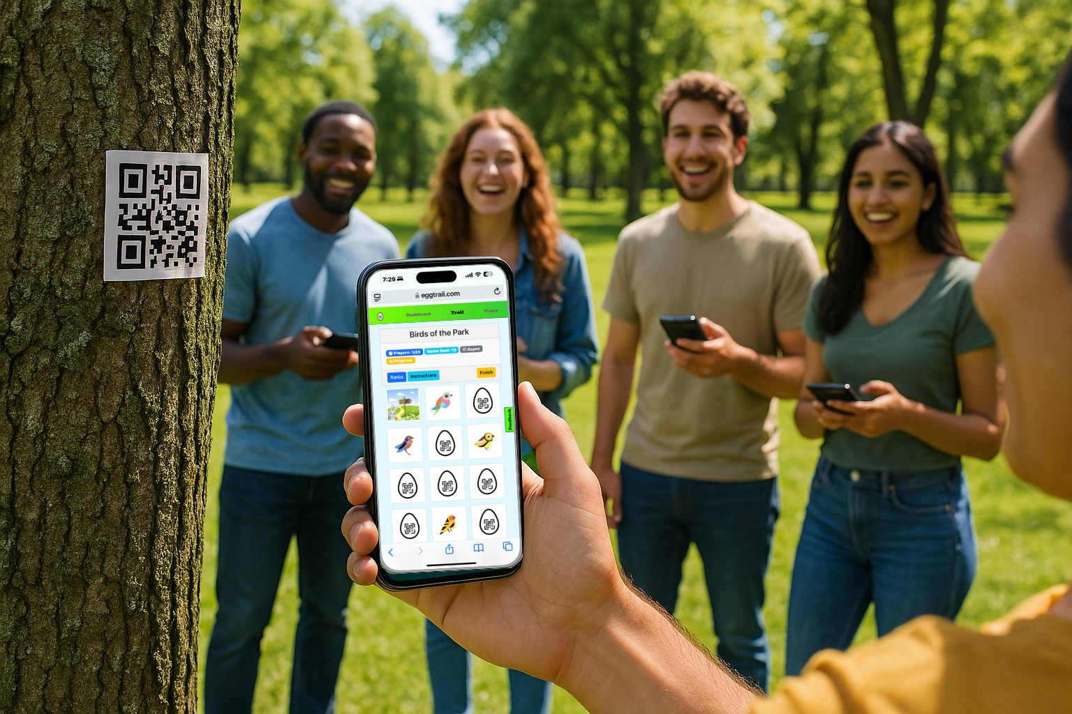 Players scanning Eggtrail QR codes